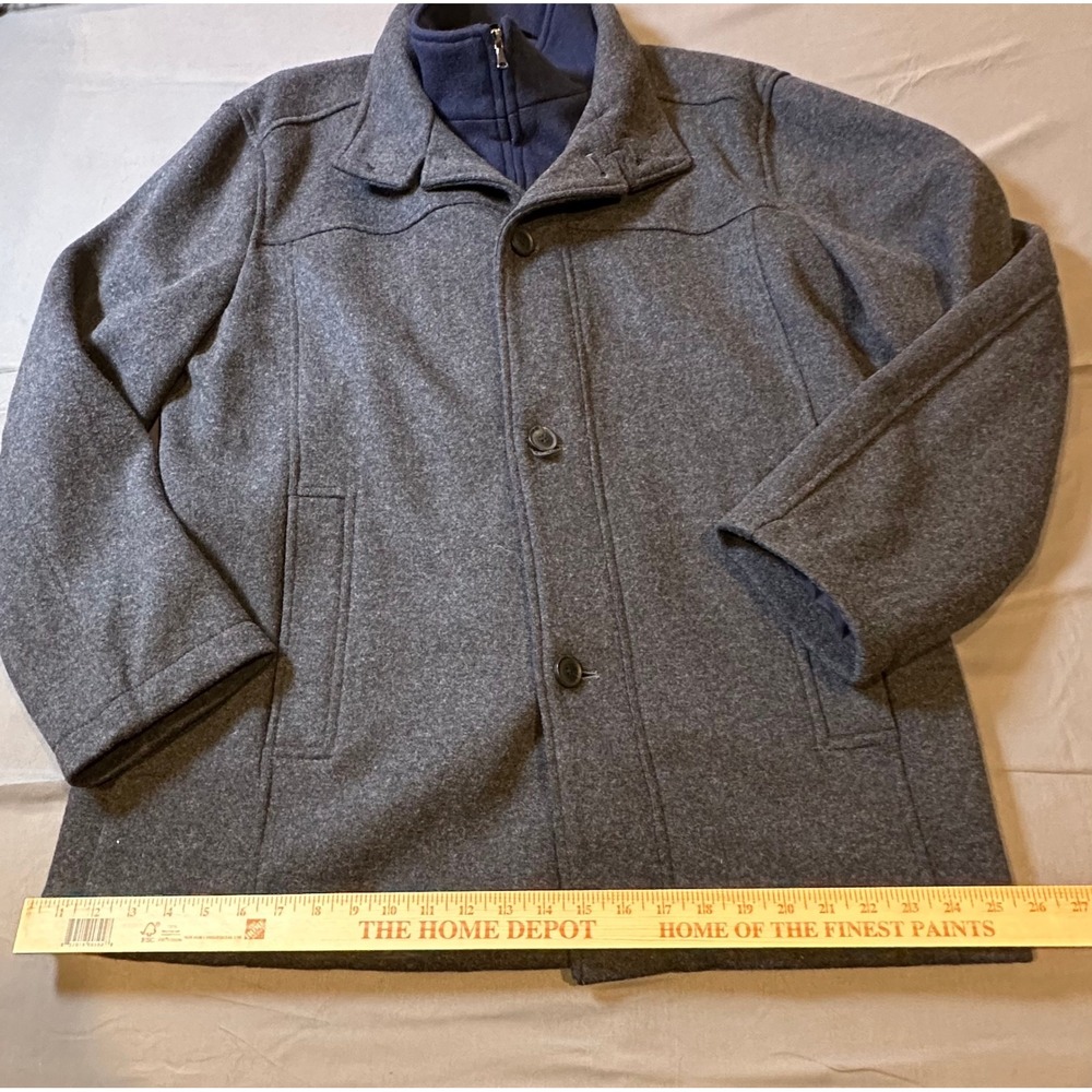 Jos. A. Bank Mens Wool Blend Car Coat XL Gray Navy Blue Mock Neck Layered Jacket - Picture 3 of 10